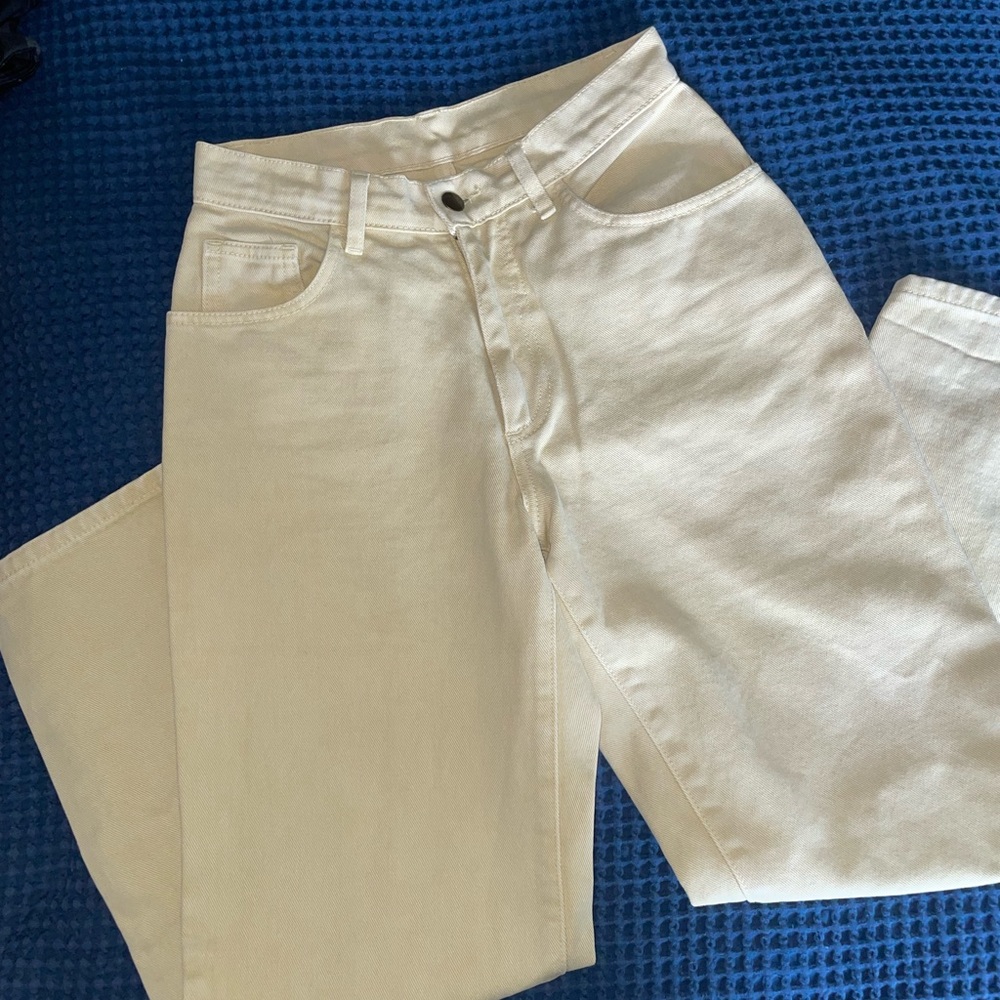 LA apparel petite light yellow high rise mom jeans